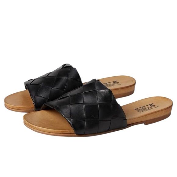 MIZ MOOZ Sandals Augustine Slides Woven Genuine Leather Slip On Black Size 6.5 - Picture 1 of 9